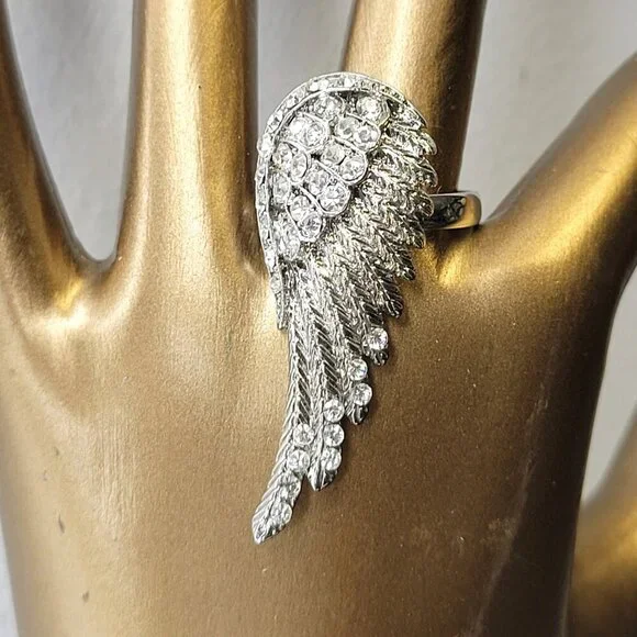 Silver Wing Adjustable Ring, Crystal Wing Adjustable Ring - Picture 2 of 6